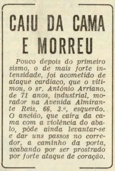 "He fell out of bed and died" article in O Século on March 1, 1969