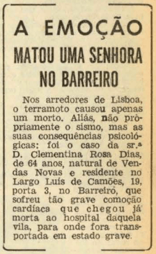"Emotion killed a woman in Barreiro" article in O Século on March 1, 1969